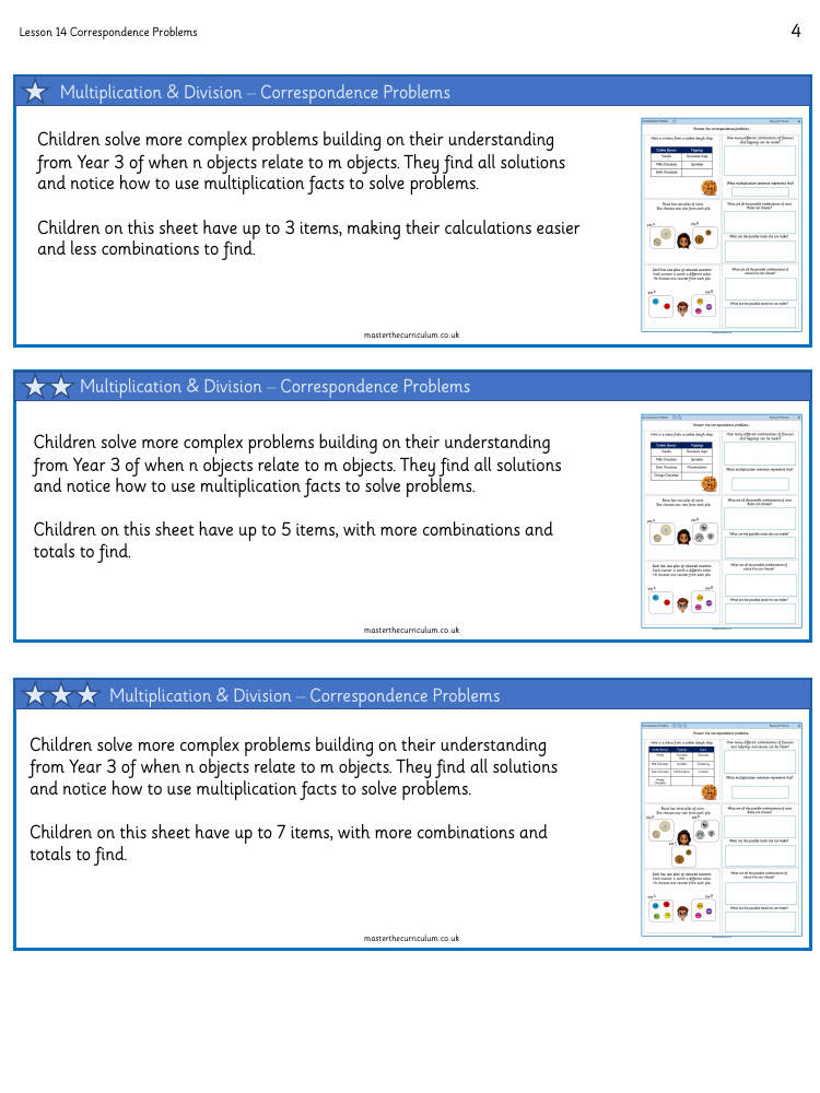 Multiplication and Division - Correspondence Problems - Worksheet