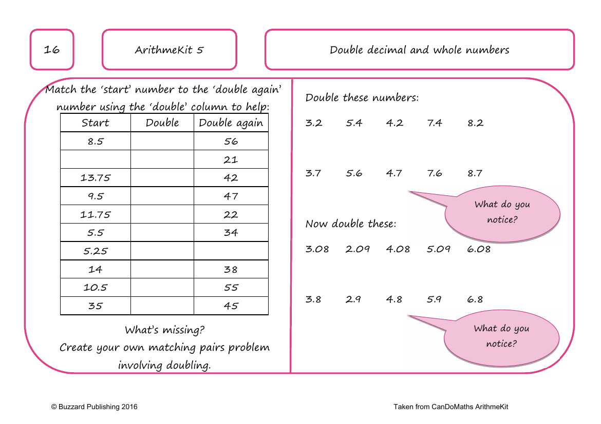 Double decimal and whole numbers | Maths Year 5