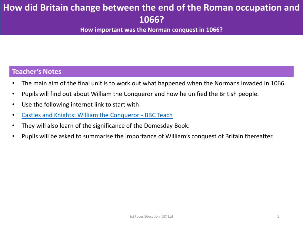 How important was the Norman conquest in 1066? - Teacher notes