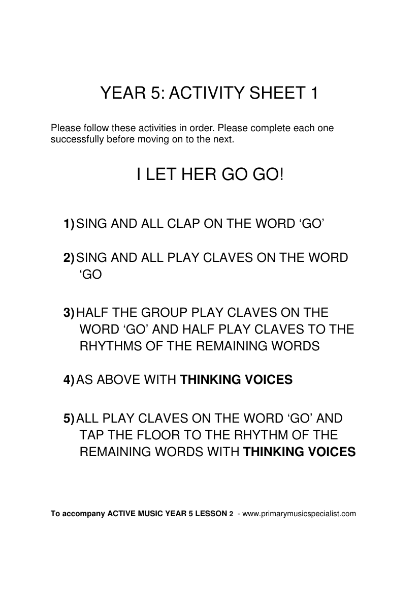 Instrumental - Year 5 Activity Sheet 1