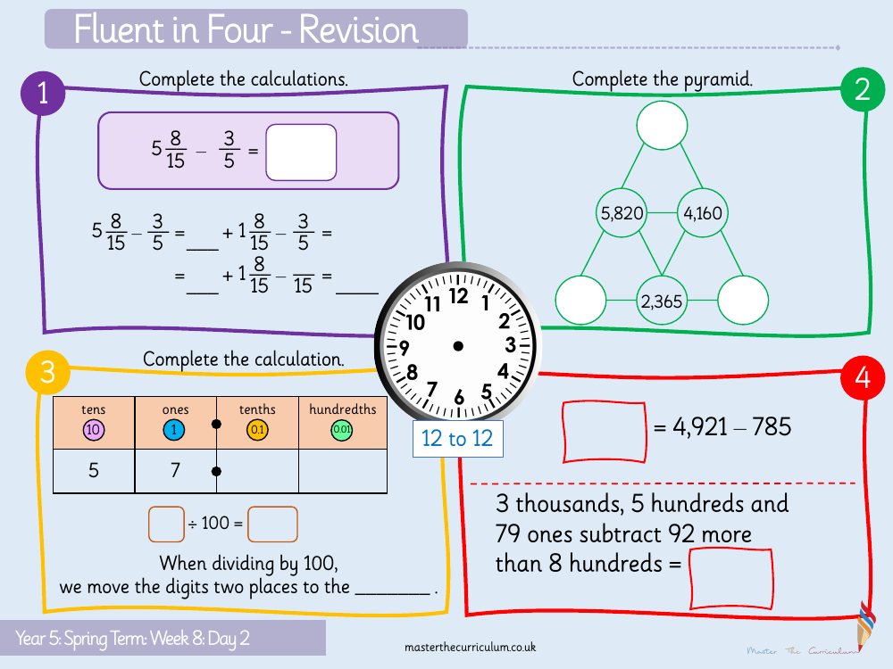 Fractions - Subtract 2 Mixed Numbers - Starter