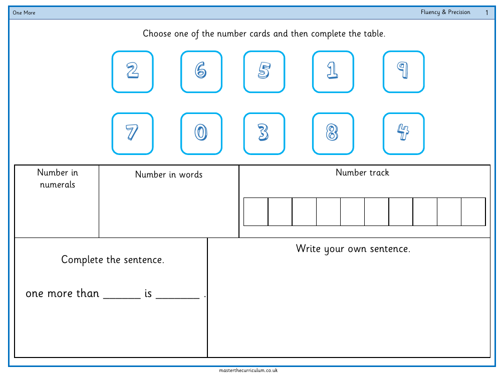 Place value within 10 - 1 more 1 less mat