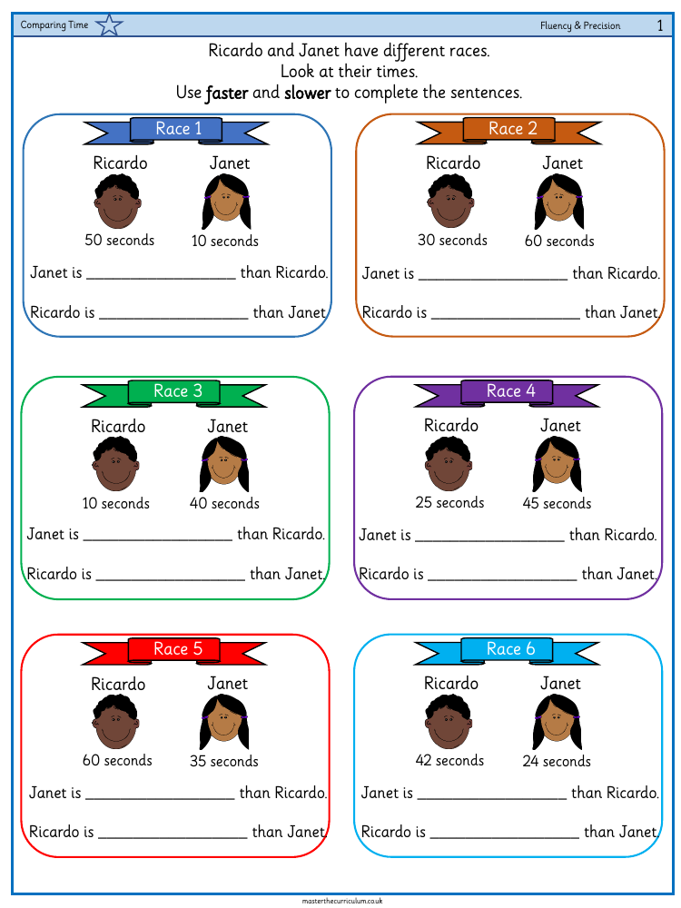 Time - Comparing time - Worksheet