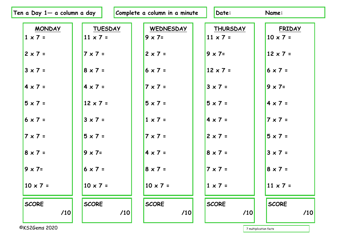 Ten a Day 7 Times Table