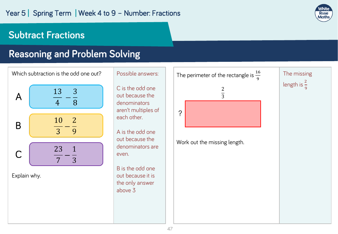 Subtract Fractions: Reasoning and Problem Solving