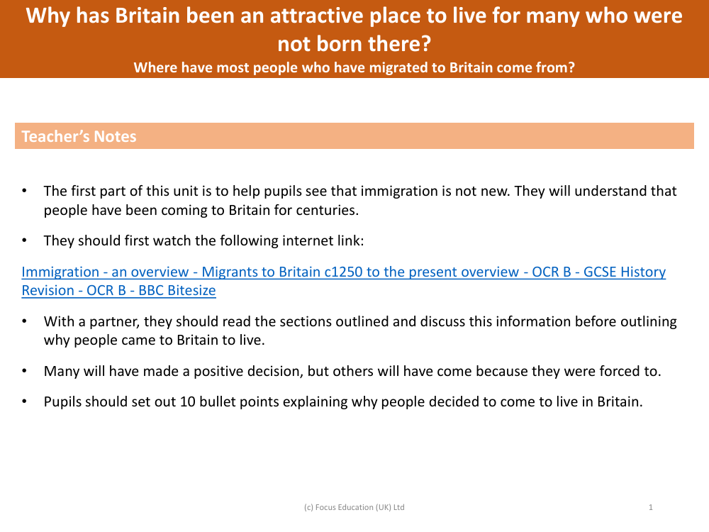 Where have most people who have migrated to Britain come from? - Teacher's Notes