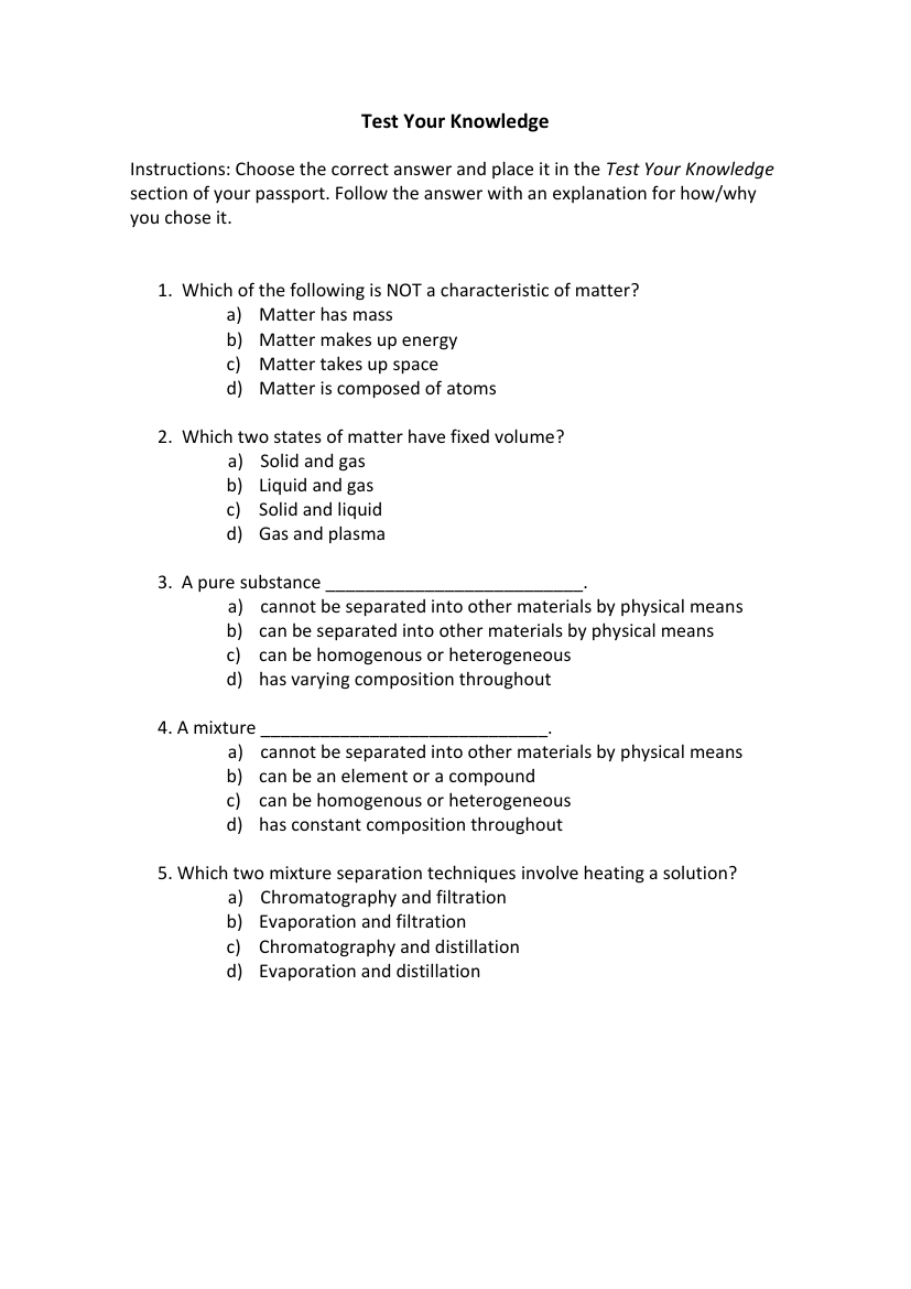 Pure Substances and Mixtures - Test your Knowledge