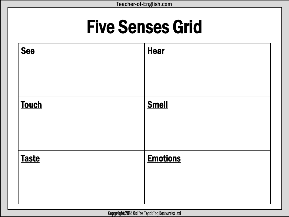 Skellig Lesson 2: Using the Senses - Five Senses Grid