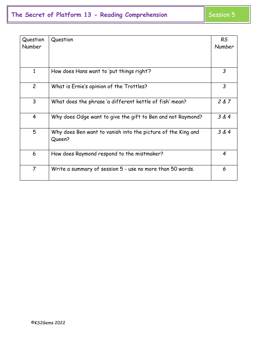 The Secret of Platform 13 - Session 5 - Reading Comprehension