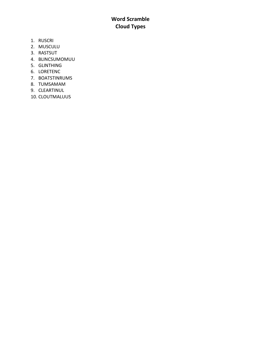 Cloud Types - Word Scramble