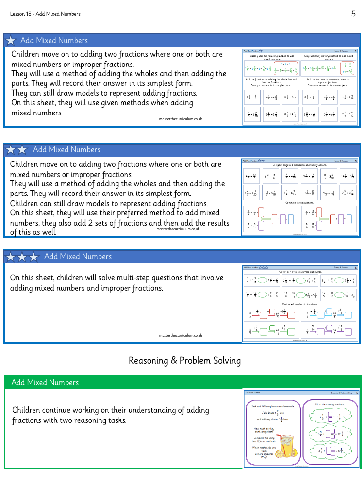 Fractions - Add Mixed Numbers - Worksheet