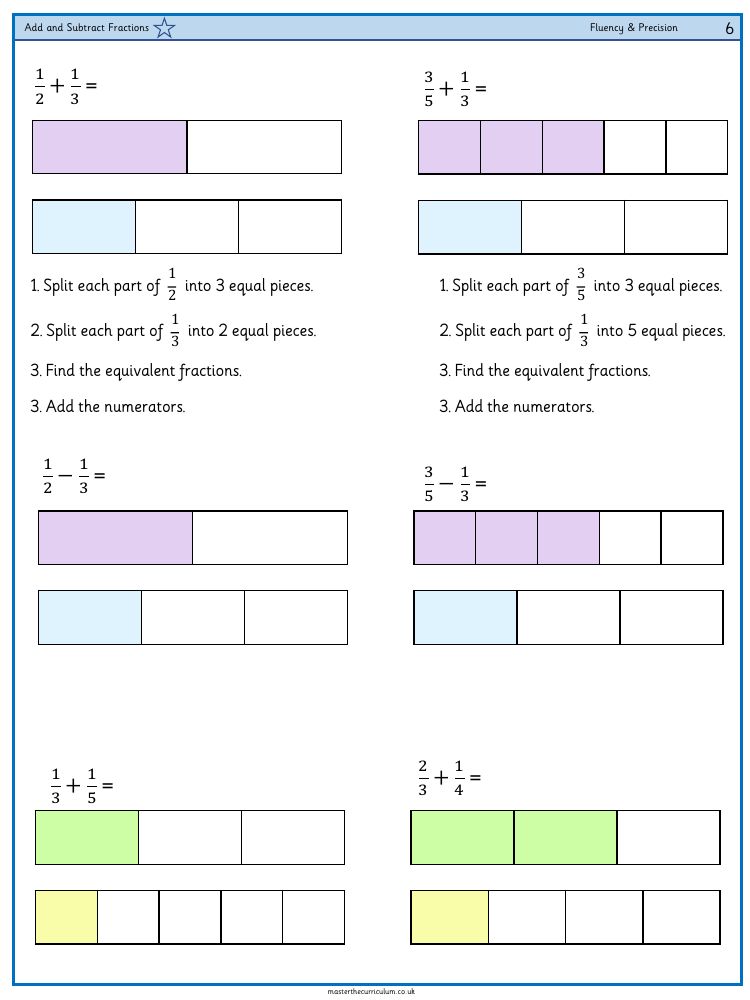 Fractions - Add and Subtract Fractions (Activity) - Worksheet