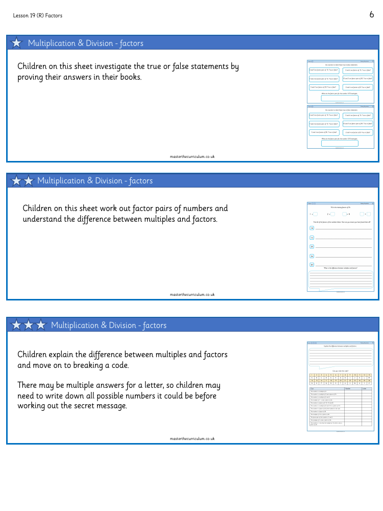 Addition, Subtraction, Multiplication and Division - Factors - Worksheet