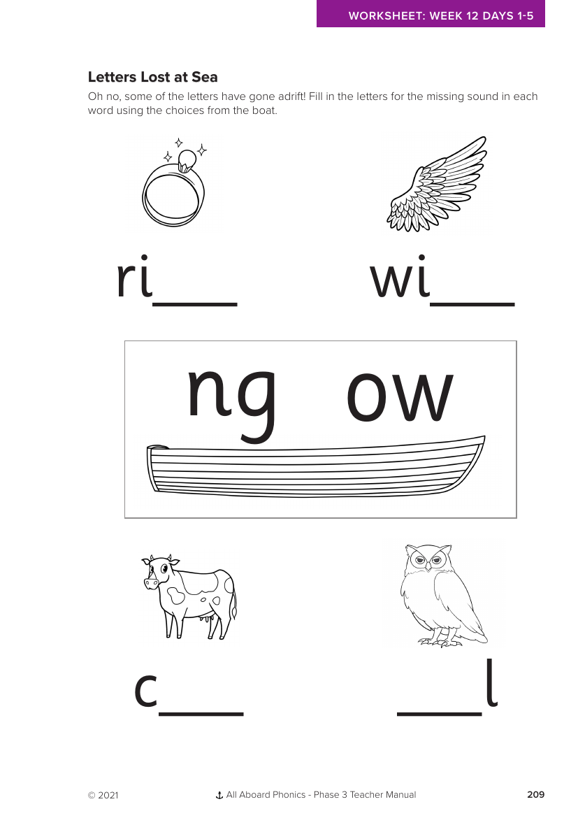 Week 12, Letters Lost at Sea Assessment - Phonics Phase 3,  - Worksheet