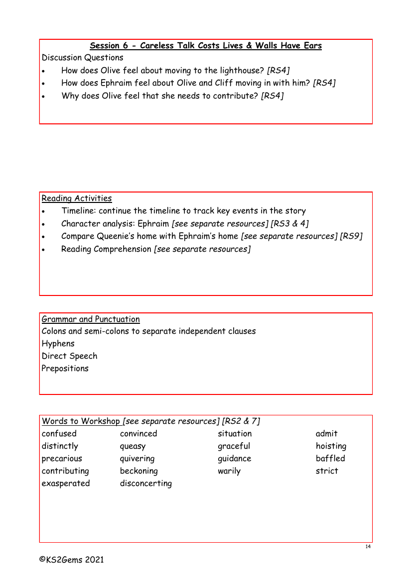 Letters from the Lighthouse - Session 6 - Worksheet