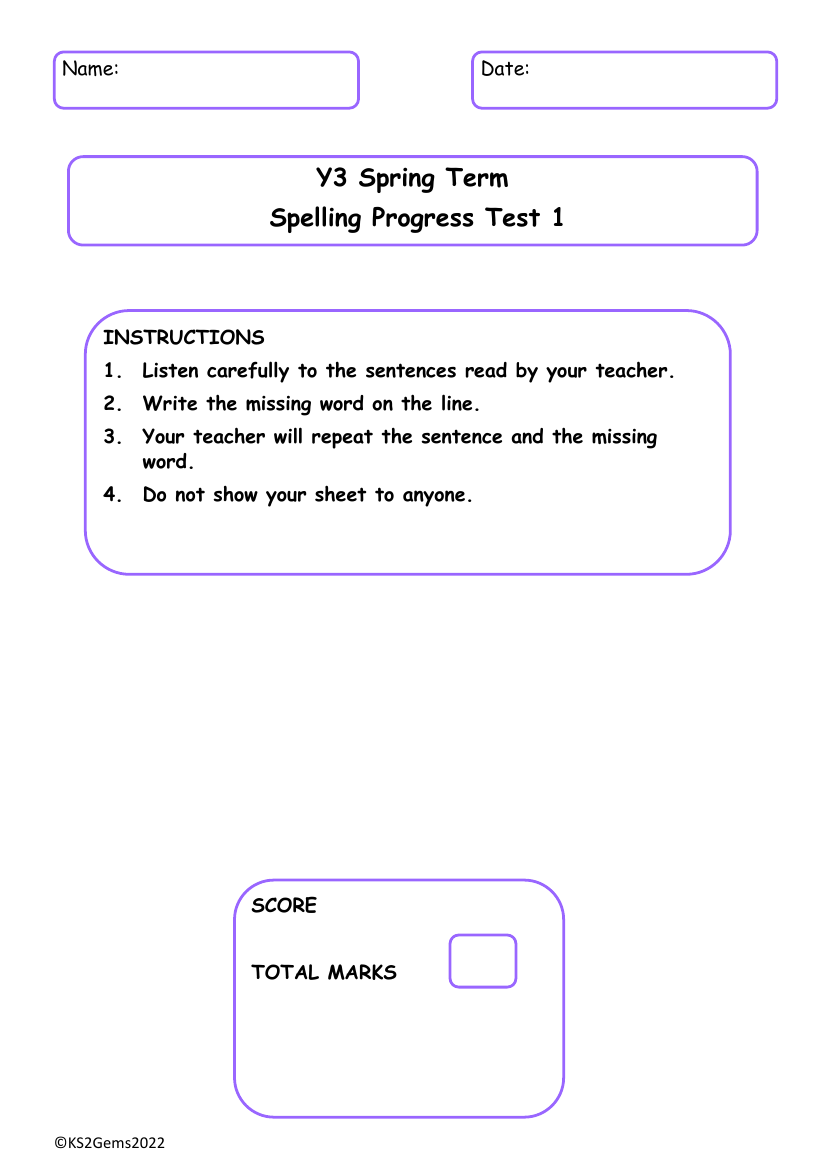 Spring Term Spelling Progress Test 1