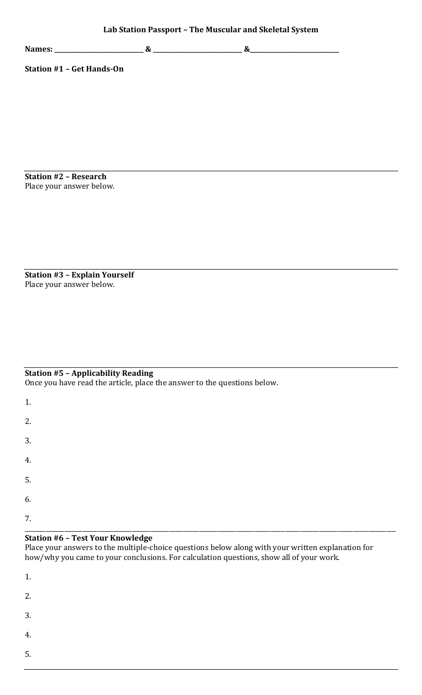Muscular and Skeletal System - Lab Station Passport