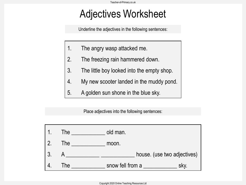 Fantastic Mr Fox - Lesson 4 - Adjectives Worksheet