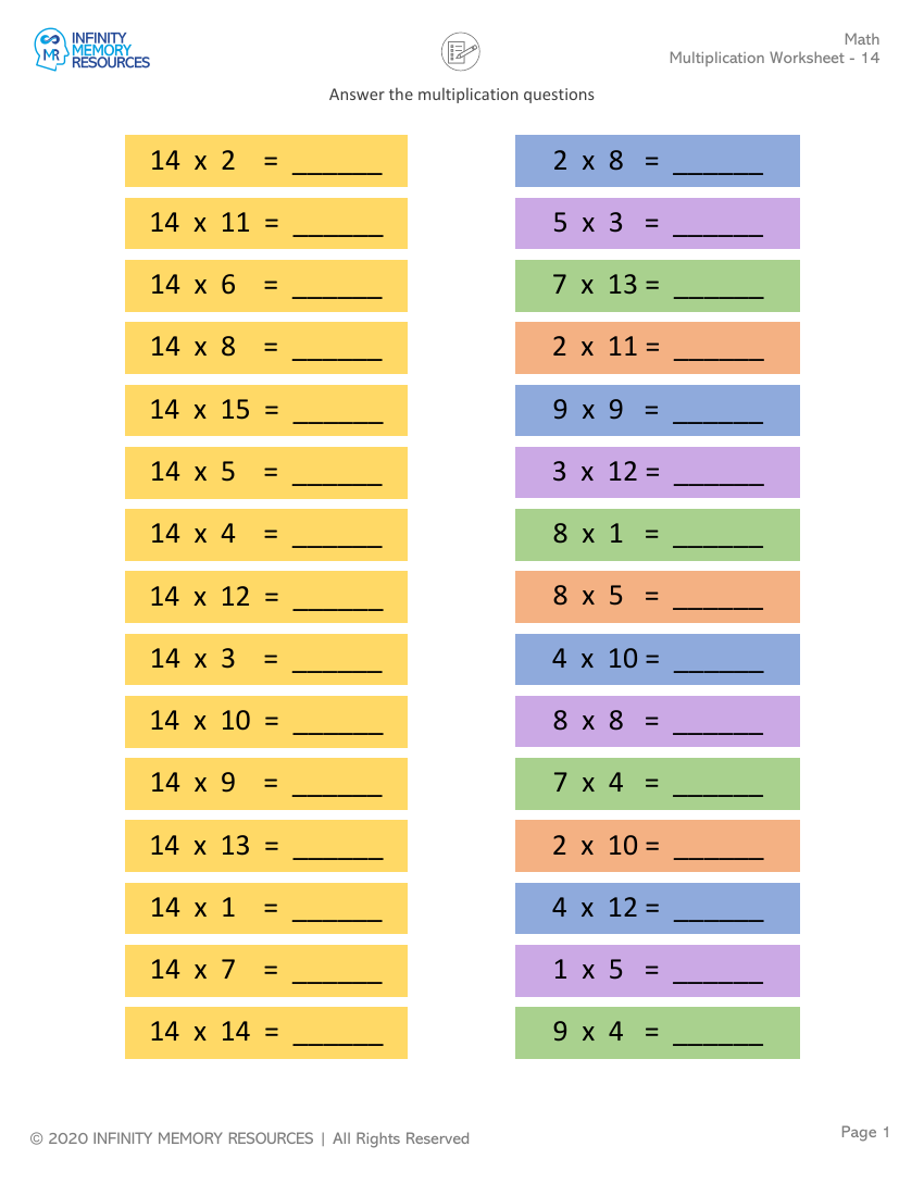 Skip Count(14) - Multiplication Worksheet