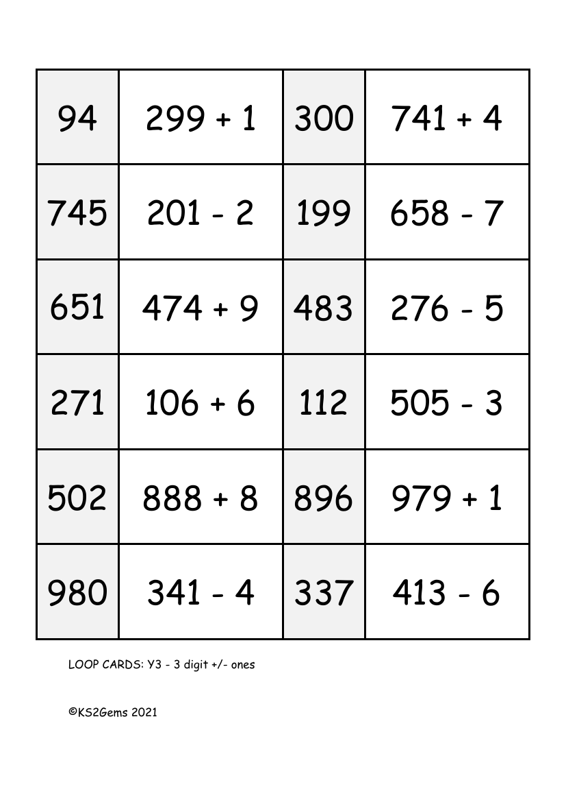 Loop Card Game - Add or Subtract 1 digit