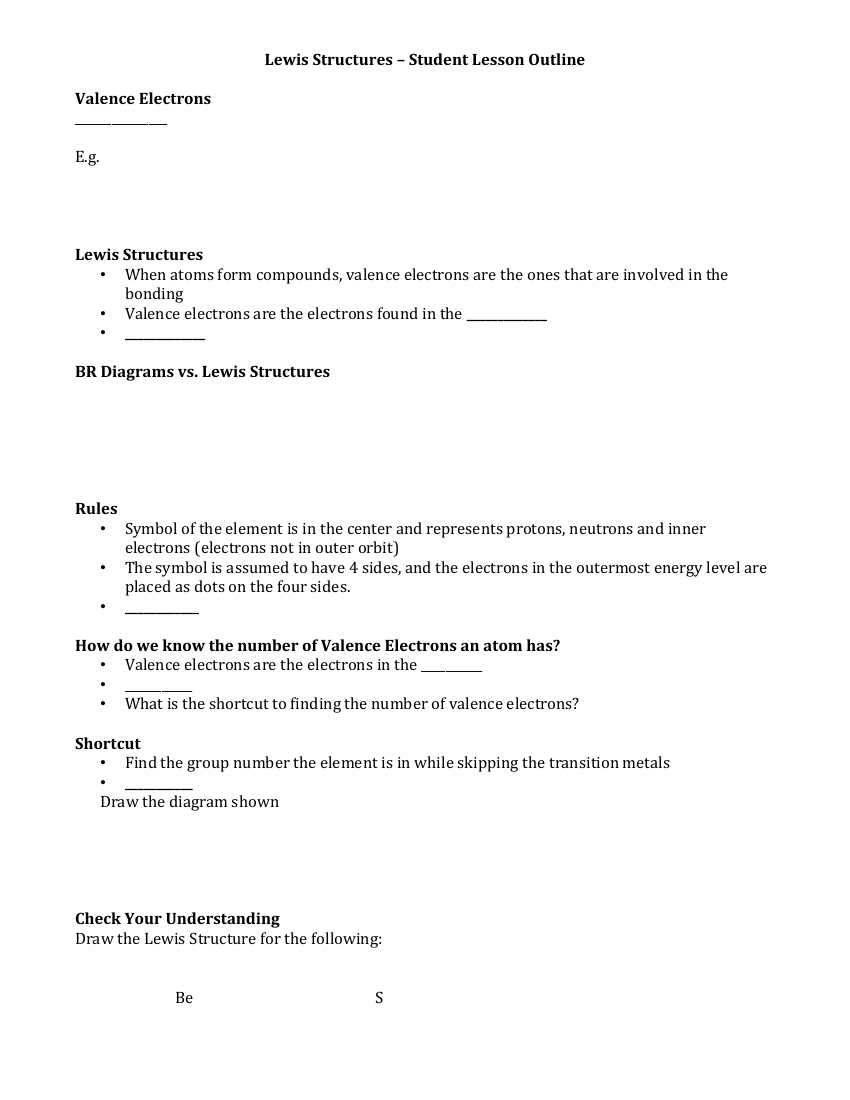 Lewis Structures - Student Lesson Outline