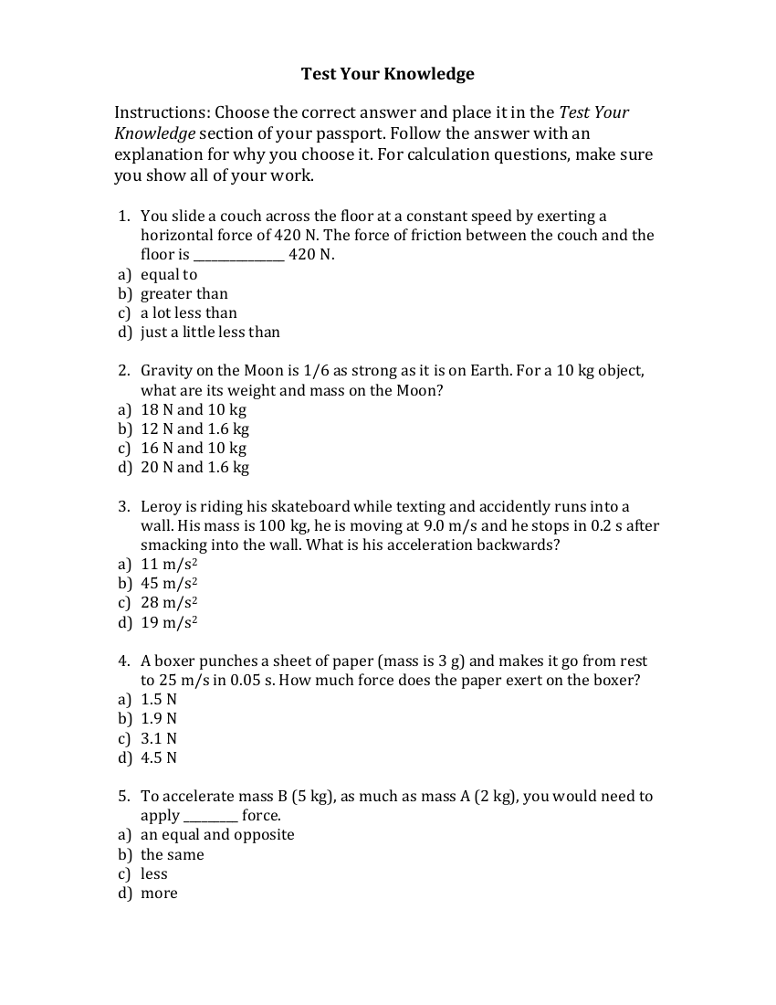 Newton's Three Laws of Motion - Test your Knowledge