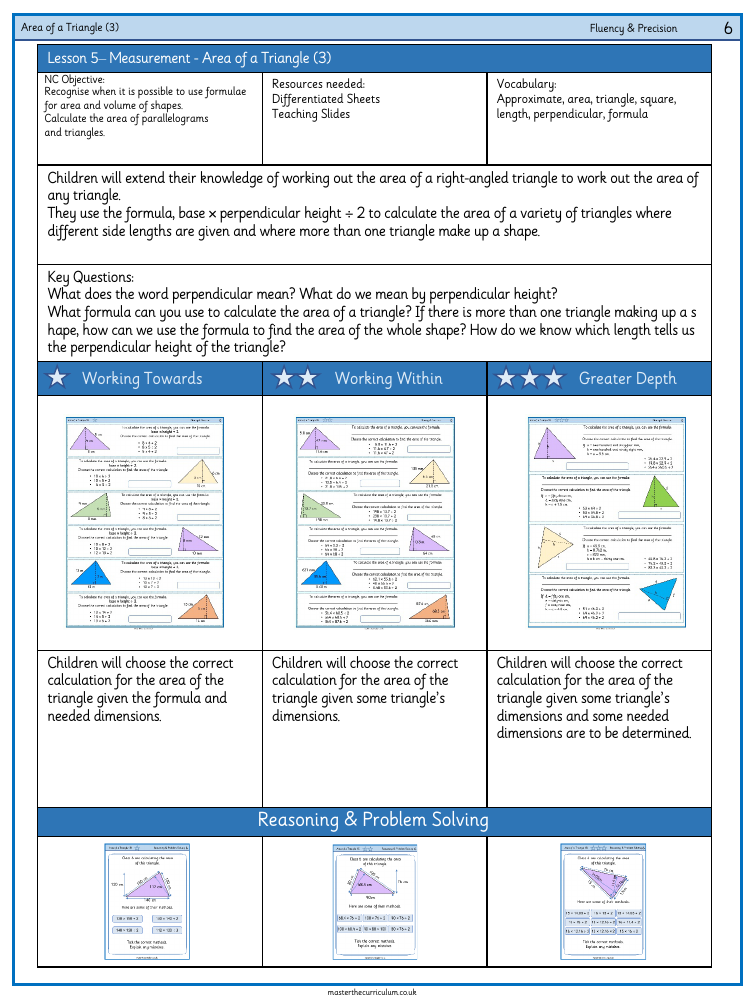 Perimeter, Area and Volume - Area of a Triangle (3) - Worksheet