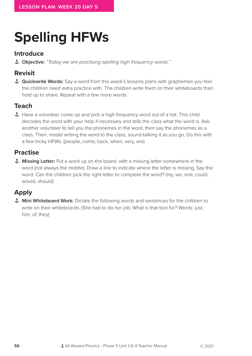 Week 20, lesson 5 Spelling High Frequency Words - Phonics Phase 5,  unit 3- Lesson plan