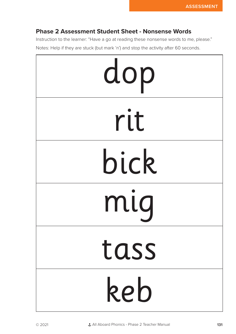 Tricky words Assessment sheet - Phonics Phase 2 - Resource