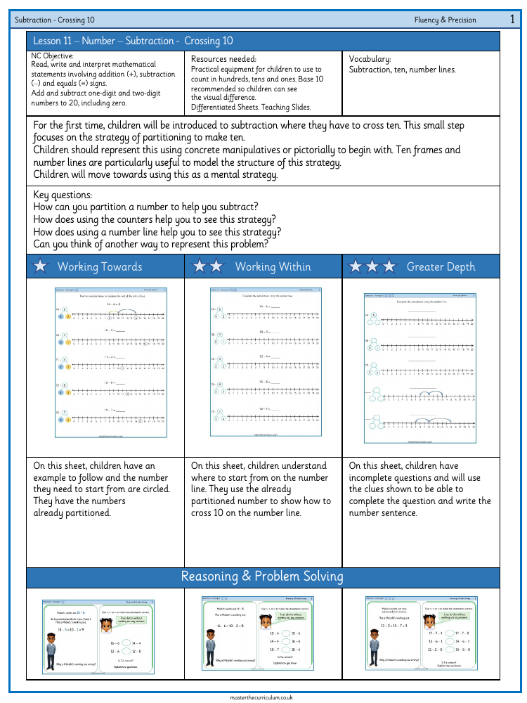 Addition and subtraction within 20 - Subtraction crossing 10 - Worksheet