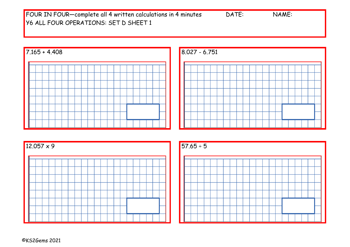 Four in Four - All Four Operations Set D