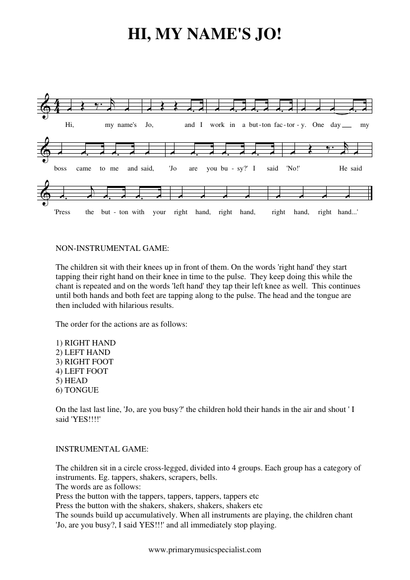 Instrumental Activity Book - Hi, My Name's Jo