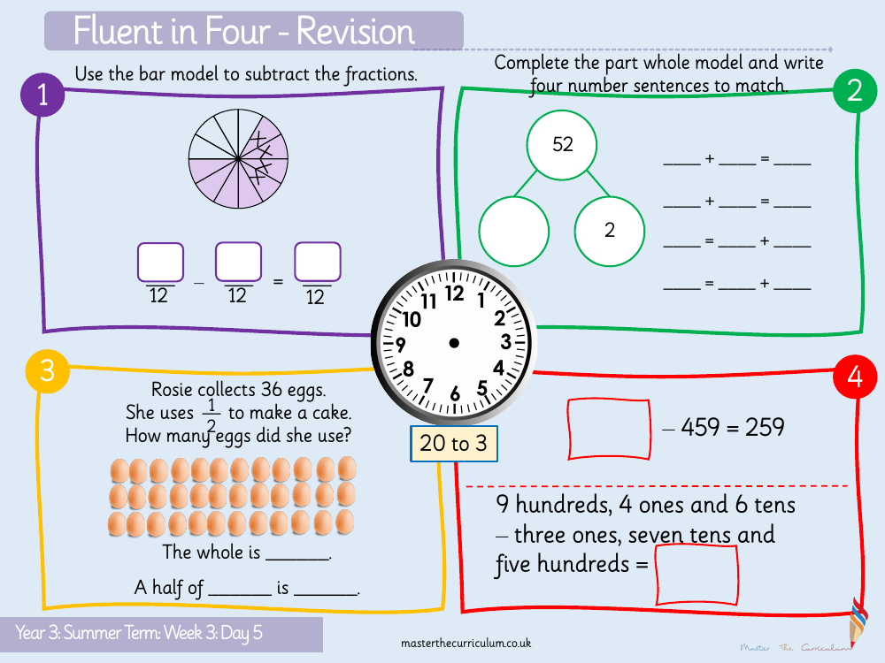 Fractions - Subtract fractions - Starter