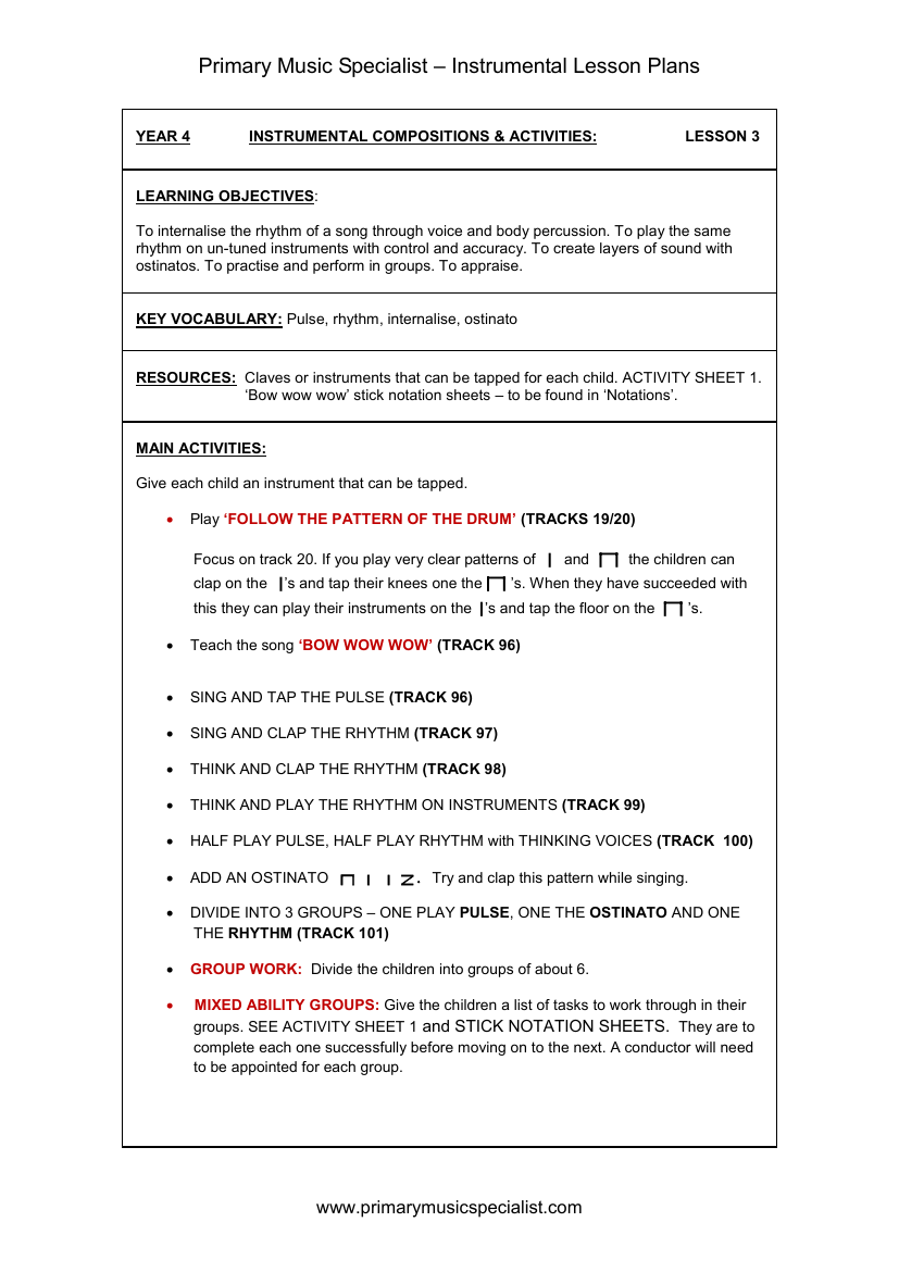 Instrumental - Year 4 Lesson 3