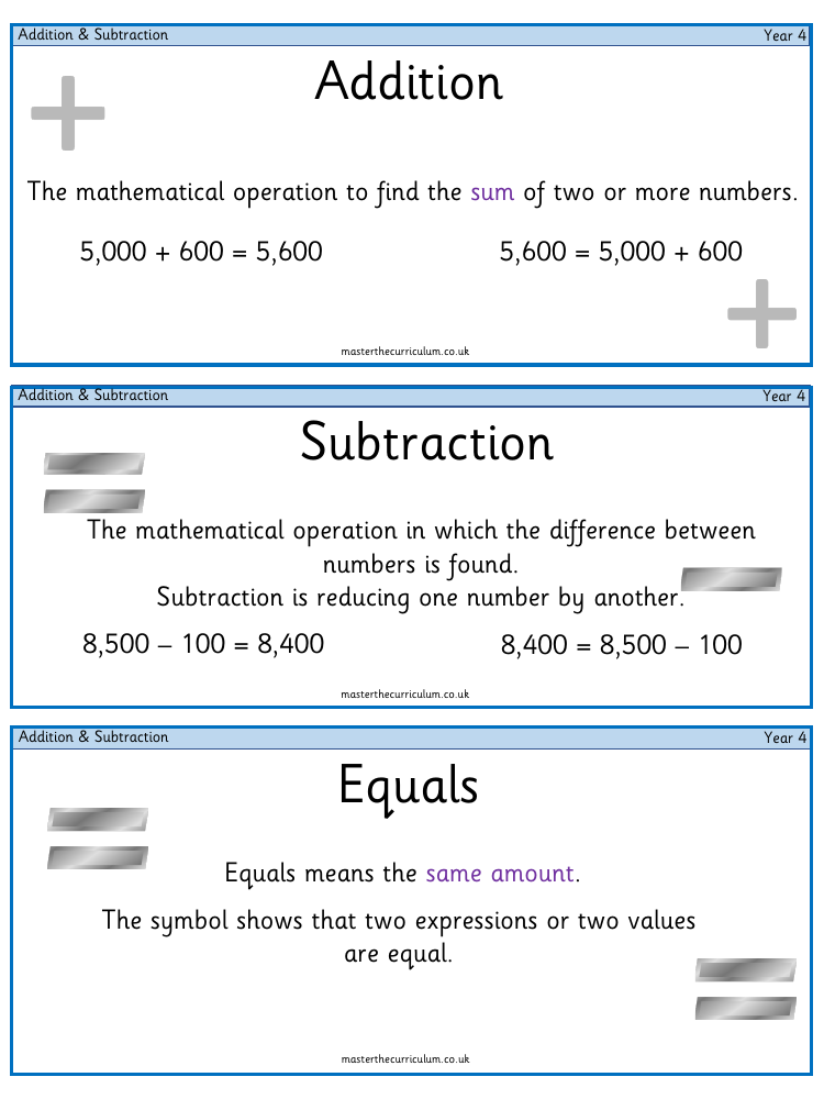 Addition and Subtraction - Vocabulary
