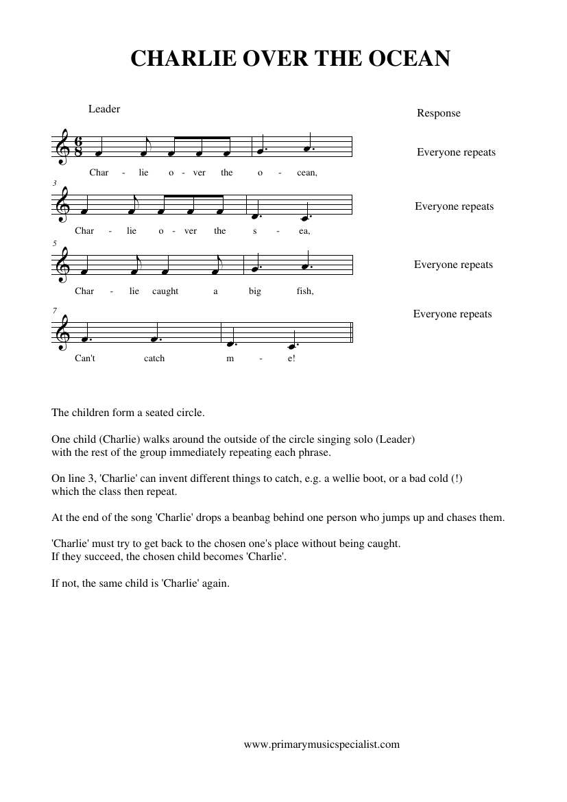 Singing Games Year 2 Notations - Charlie over the ocean