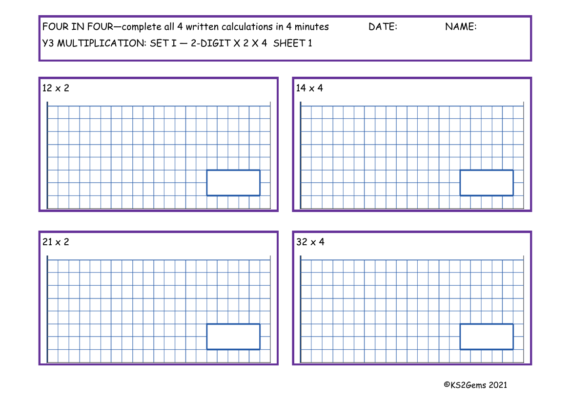 Four in Four - Multiplication Set I 2 digit number 2, 4