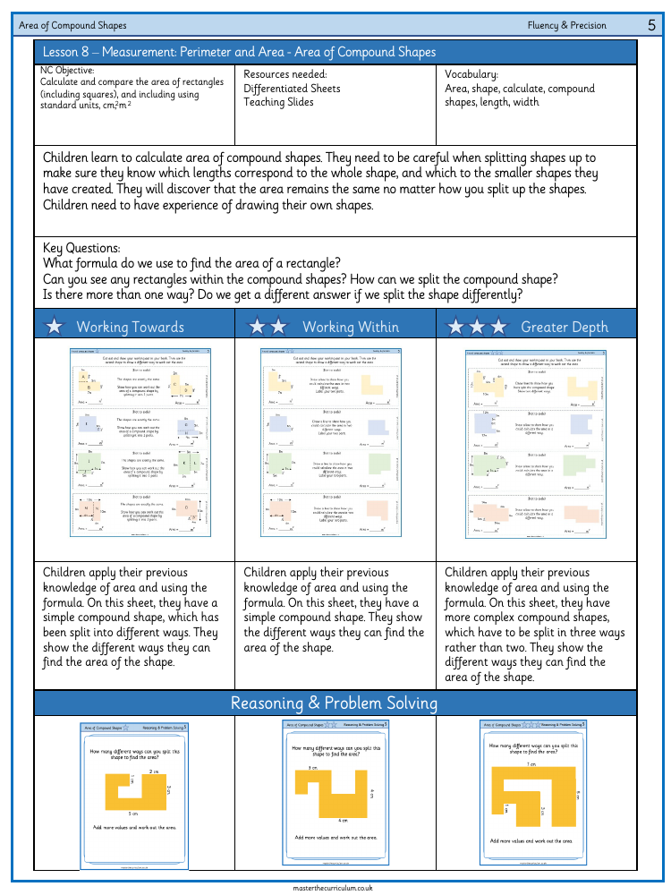 Perimeter and Area - Area of Compound Shapes - Worksheet