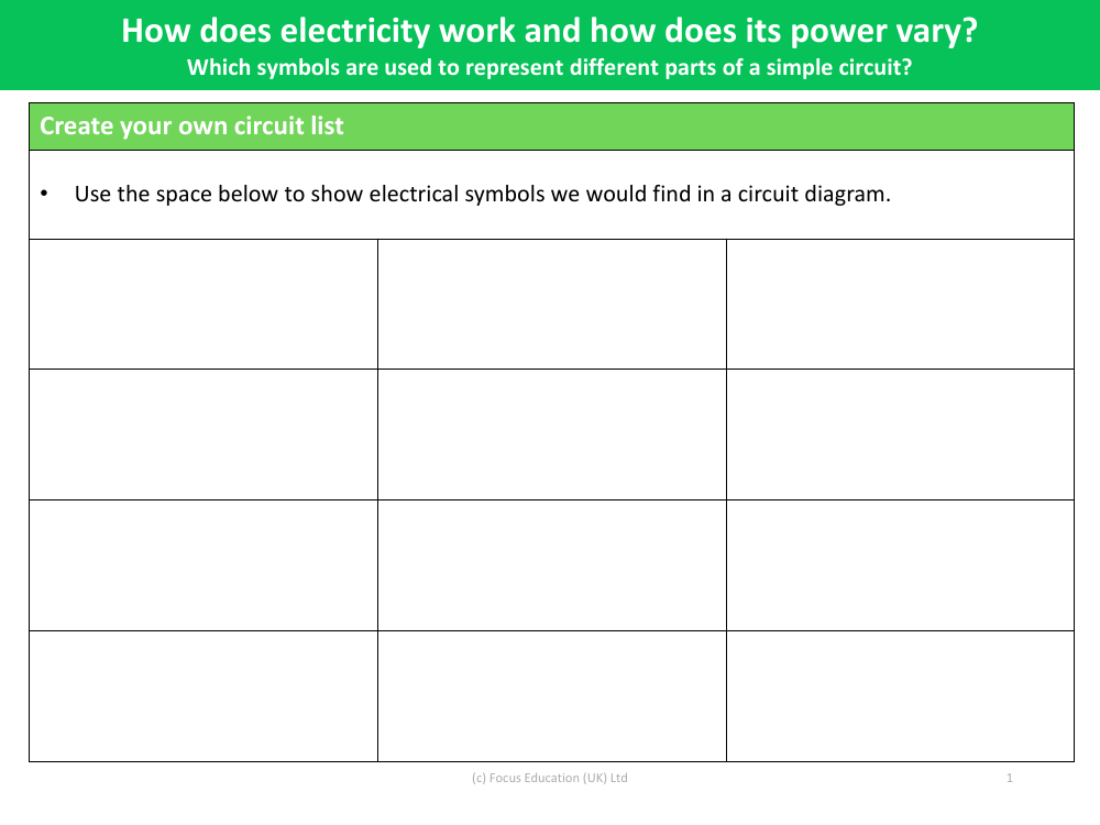 Create your own circuit list - Worksheet - Year 6