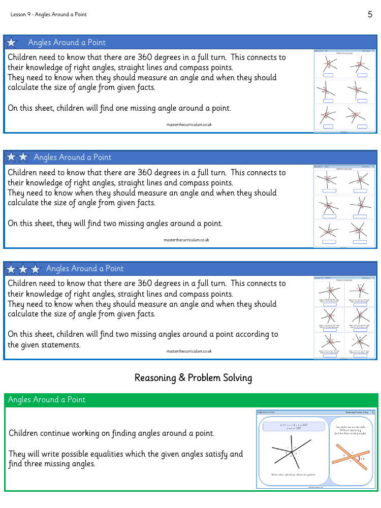 Properties of Shape - Calculating Angles Around a Point - Worksheet