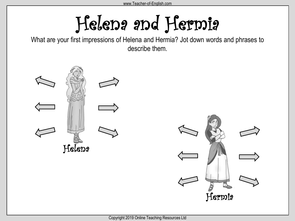 A Midsummer Nights Dream Lesson 2: Dramatis Personae - Helena and Hermia Worksheet