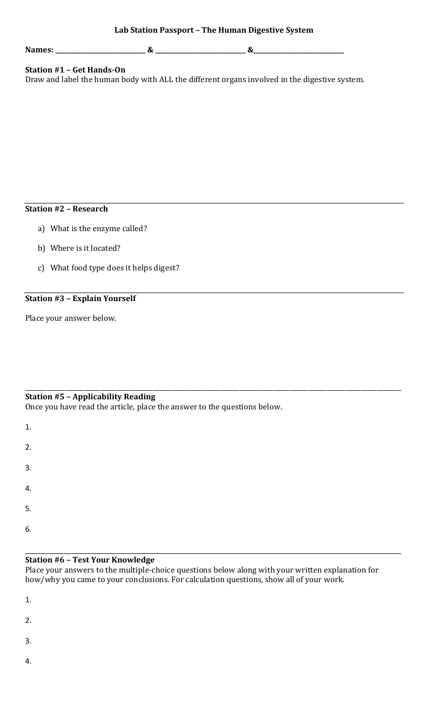 The Human Digestive System - Lab Station Passport