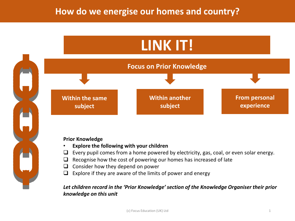 Link it! Prior knowledge - Energy - Year 3
