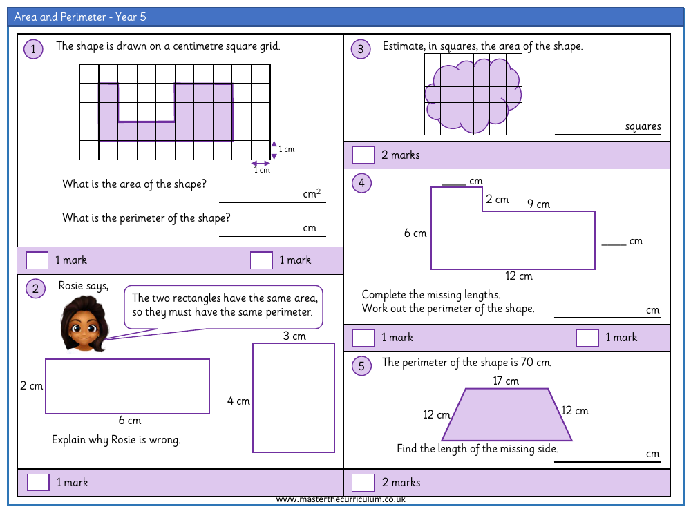 Perimeter and Area - Assessment (2)