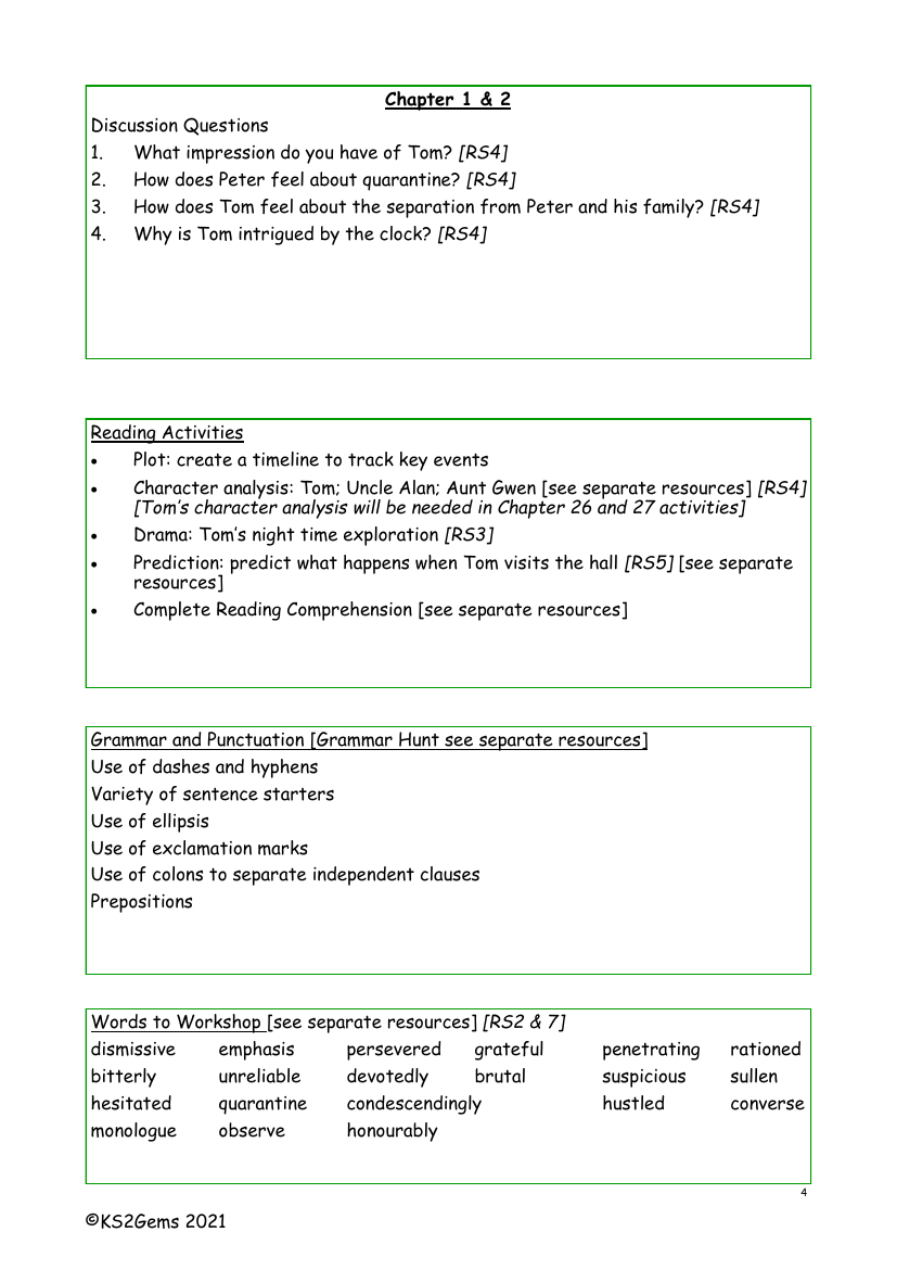 Tom's Midnight Garden - Chapter 1 & 2 - Worksheet