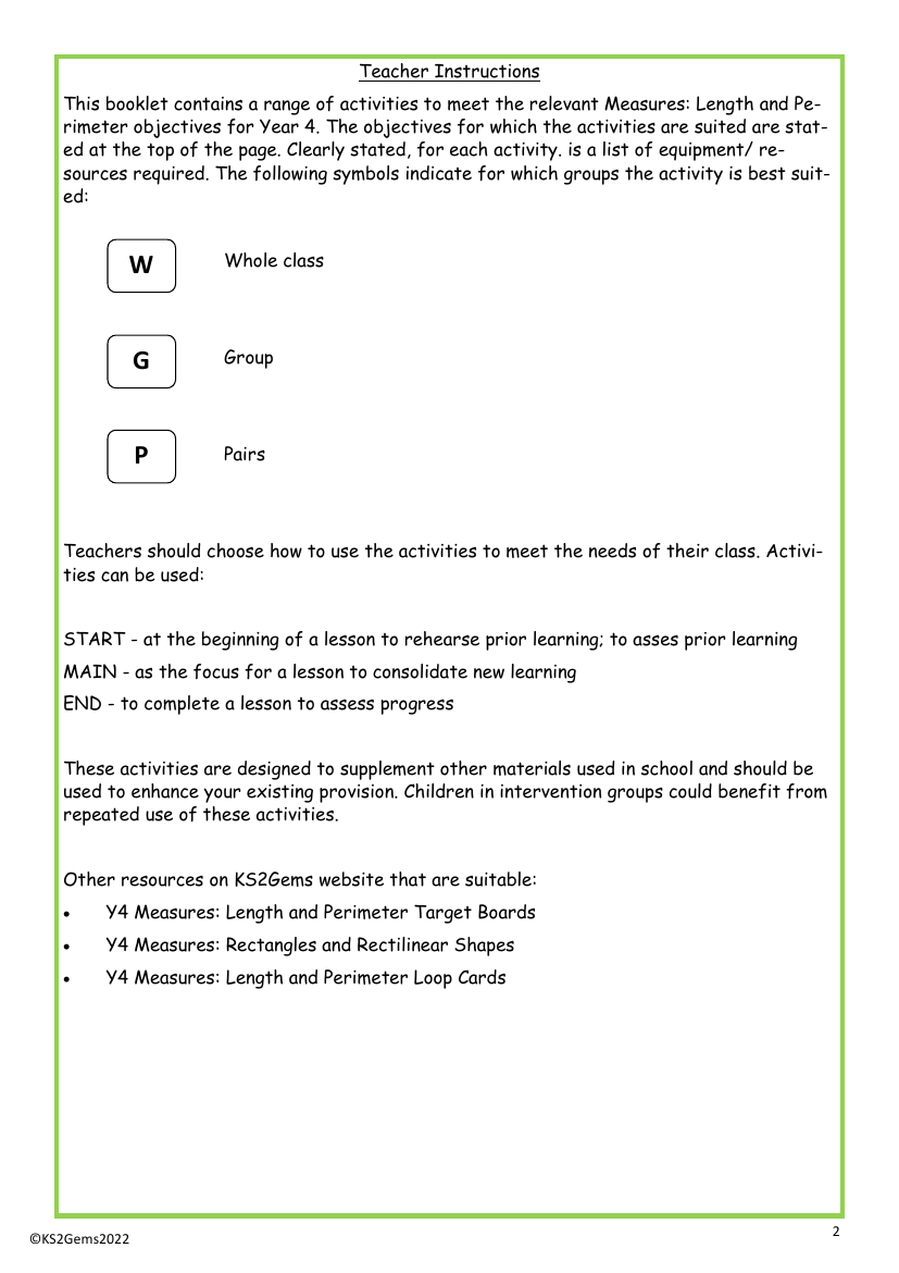 Measurement teacher instructions