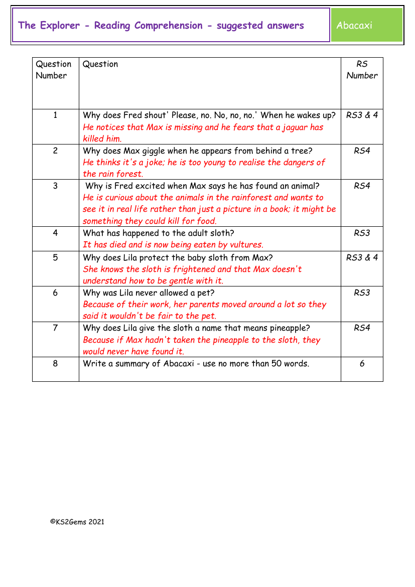 The Explorer - Session 10 - Reading Comprehension suggested answers