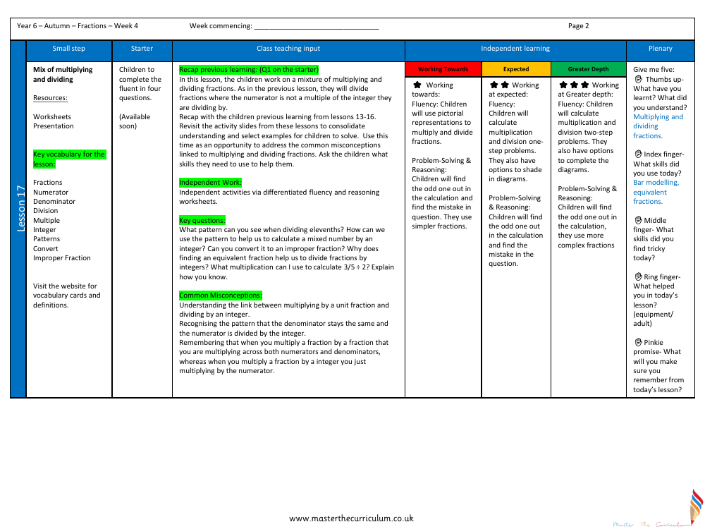 Fractions - Mix of multiplying and dividing - Planning