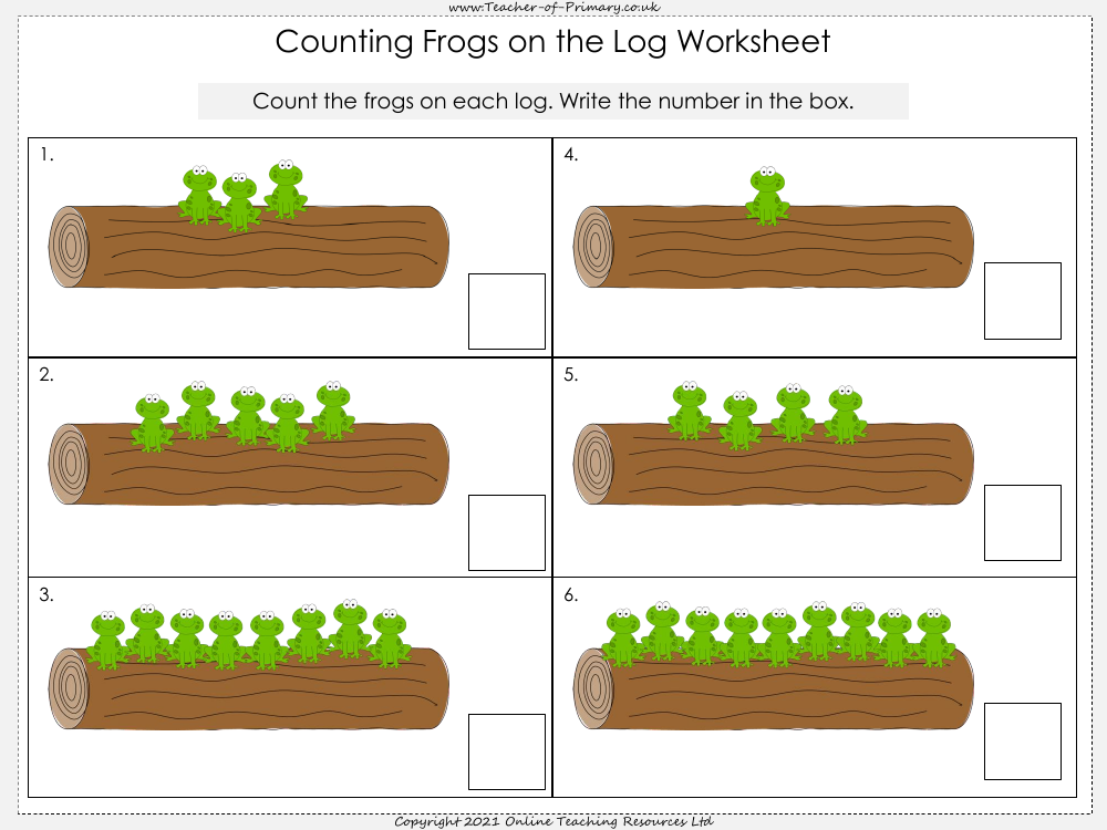 Counting Frogs on the Log - Worksheet
