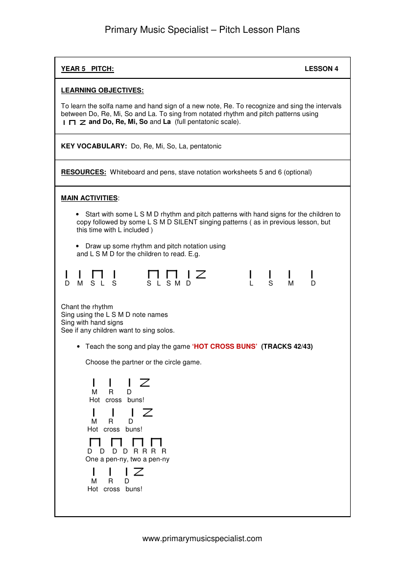 Pitch Lesson Plan - Year 5 Lesson 4